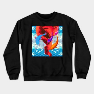 Purple Blue and Orange Koi Fish with a Deep Red Swirl Ocean- Happy Hong Kong Crewneck Sweatshirt